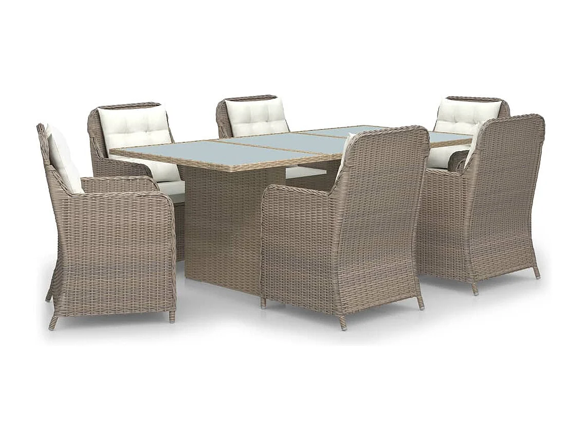 Juego de comedor para jardín 7 piezas ratán sintético marrón