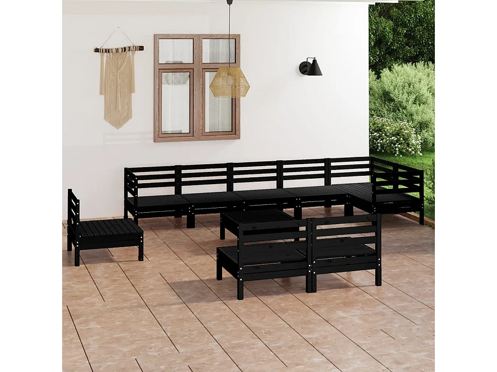 Salon de jardin 10 pcs Bois de pin massif Noir