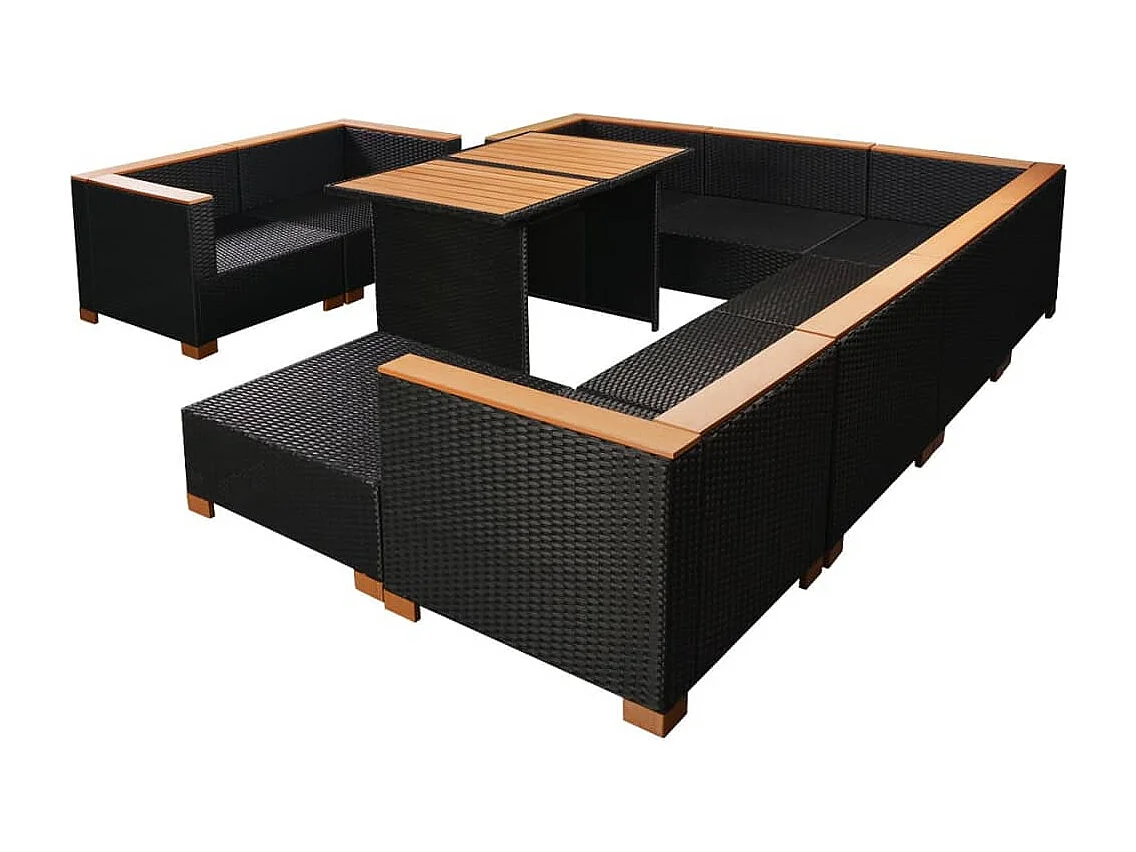 Salon de jardin 10 pcs avec coussins Résine tressée Noir