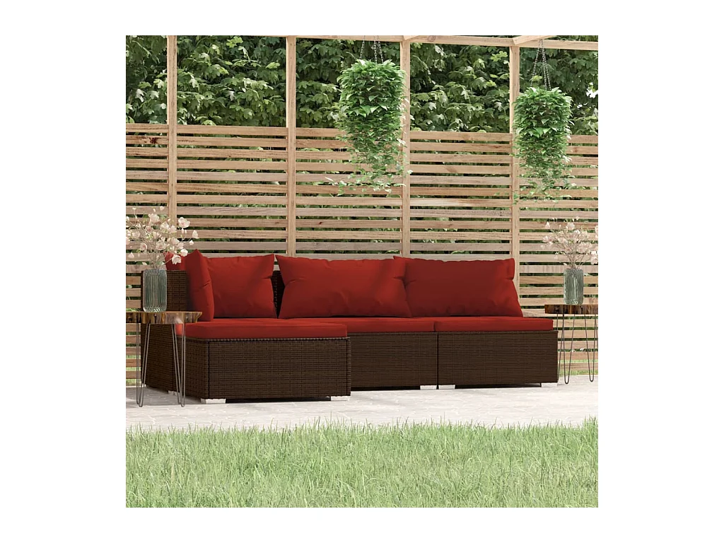 Set Divani da Giardino 4 pz con Cuscini in Polyrattan Marrone