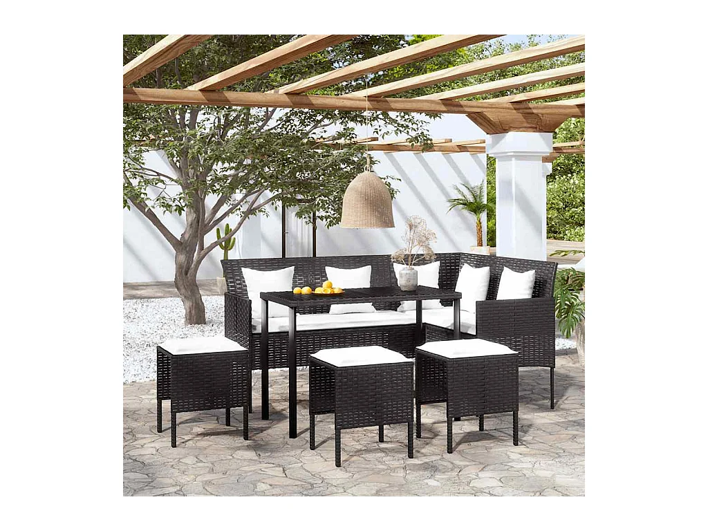 Ensemble de canapés en L 5pcs avec coussins résine tressée noir