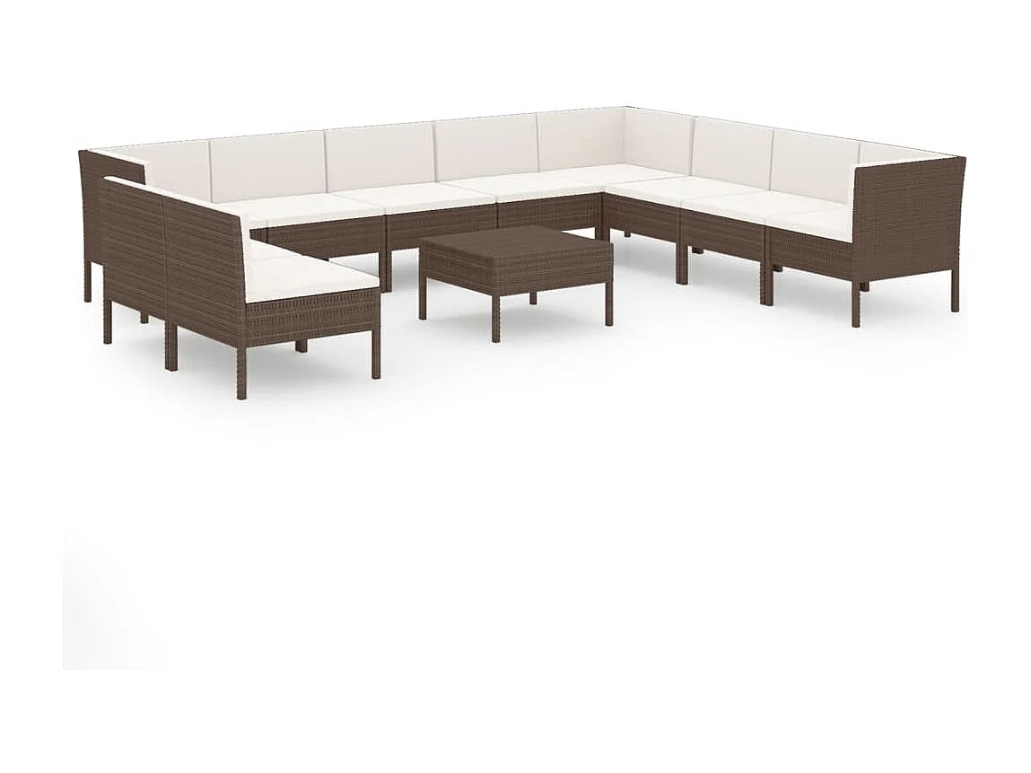 11-delige Loungeset met kussens poly rattan bruin