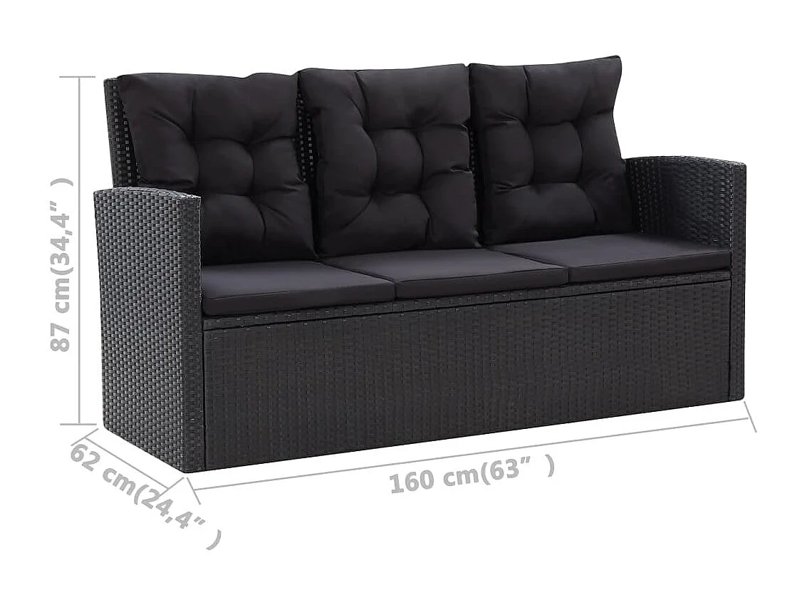 6-tlg. Garten-Lounge-Set mit Kissen Poly Rattan Schwarz