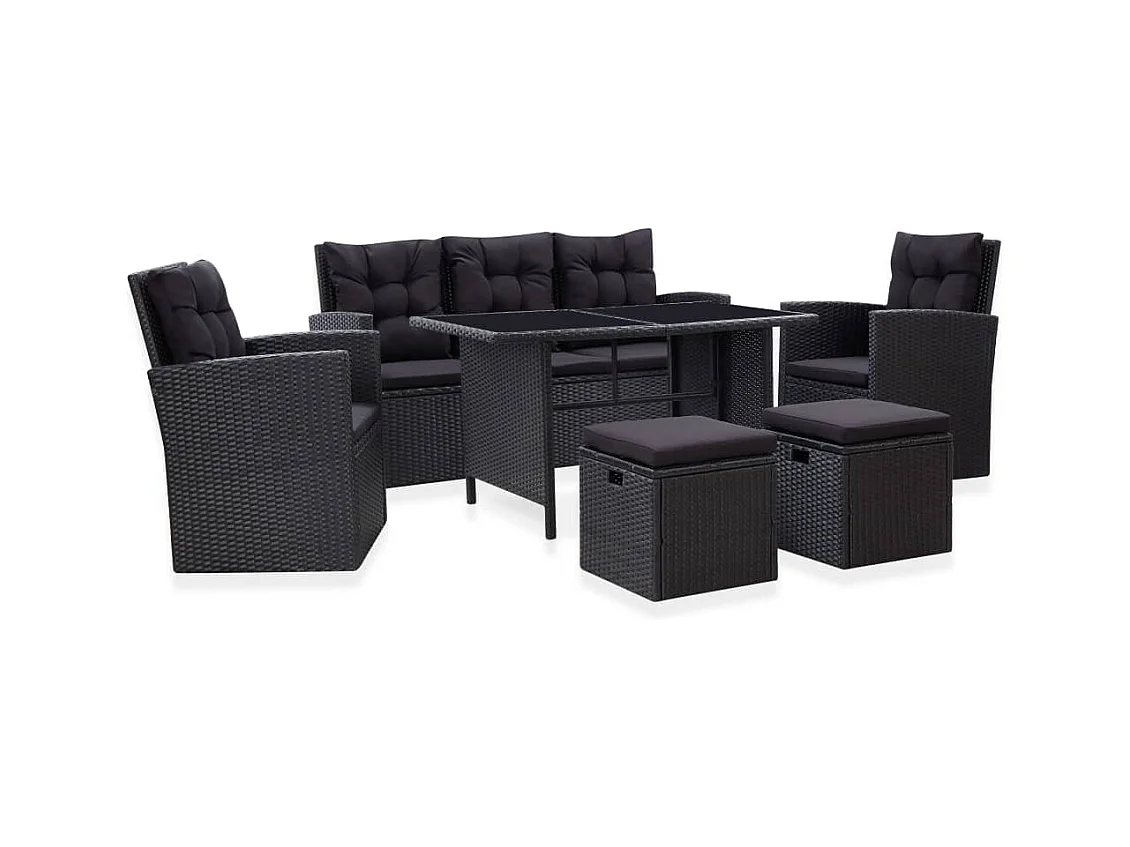 Set Divani da Giardino 6 pz con Cuscini in Polyrattan Nero