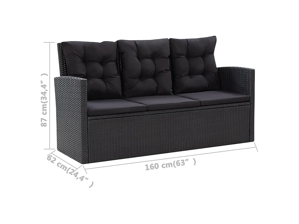 6-delige Loungeset met kussens poly rattan zwart
