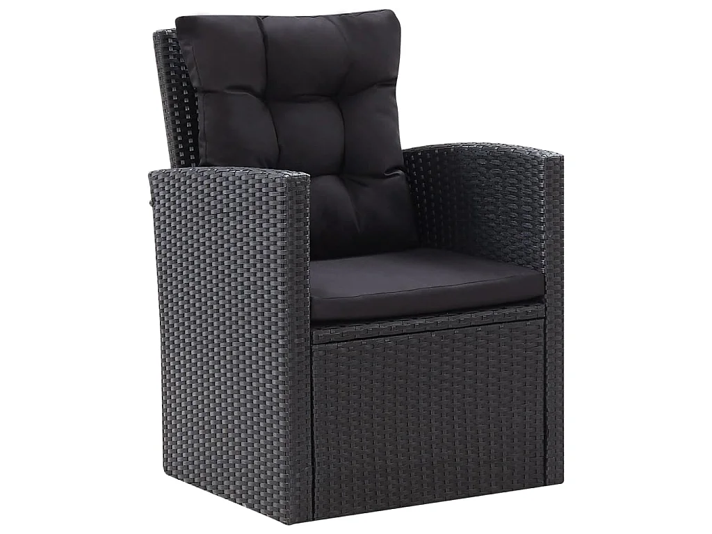 6-delige Loungeset met kussens poly rattan zwart