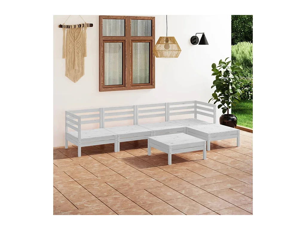 Salon de jardin 6 pcs Bois de pin massif Blanc