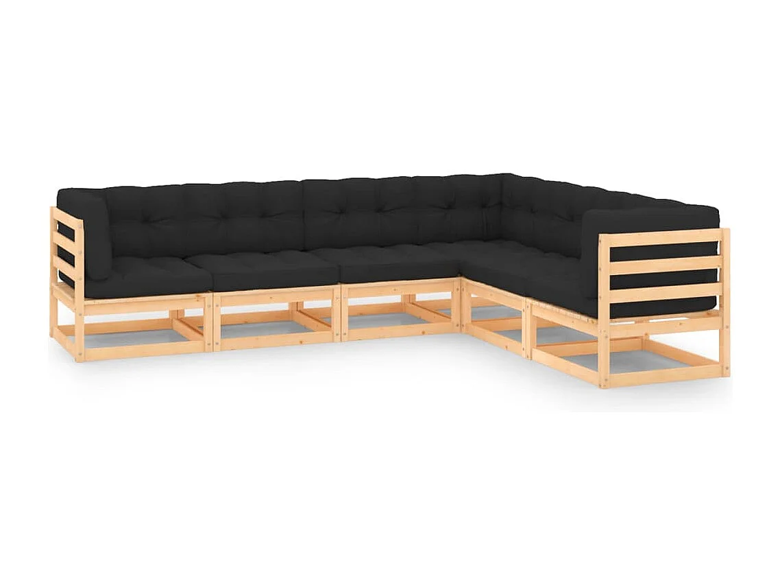 Set Divani Giardino 6 pz con Cuscini in Legno Massello di Pino
