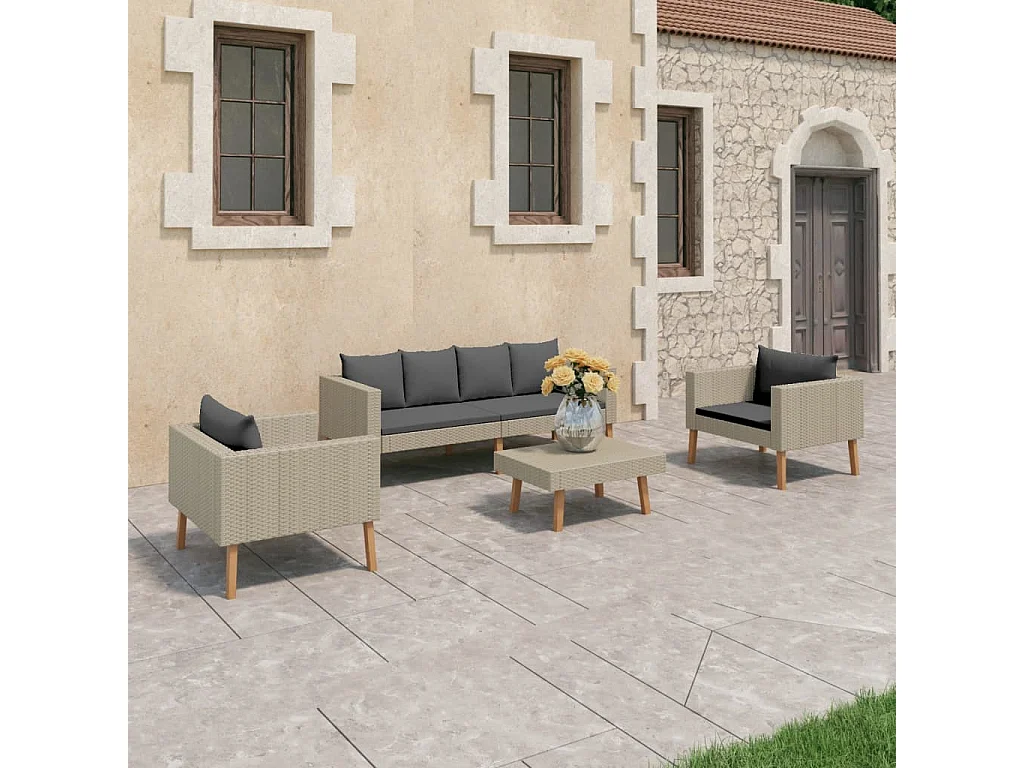 Salon de jardin 4 pcs avec coussins Résine tressée Beige