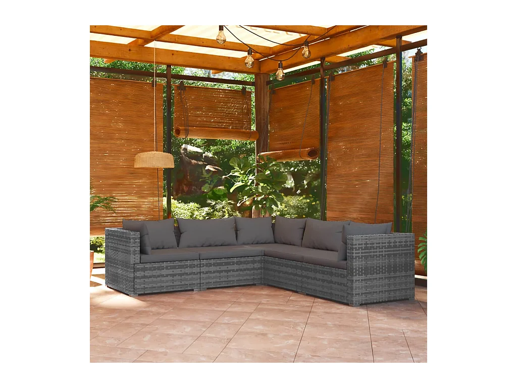 5-delige Loungeset met kussens poly rattan grijs