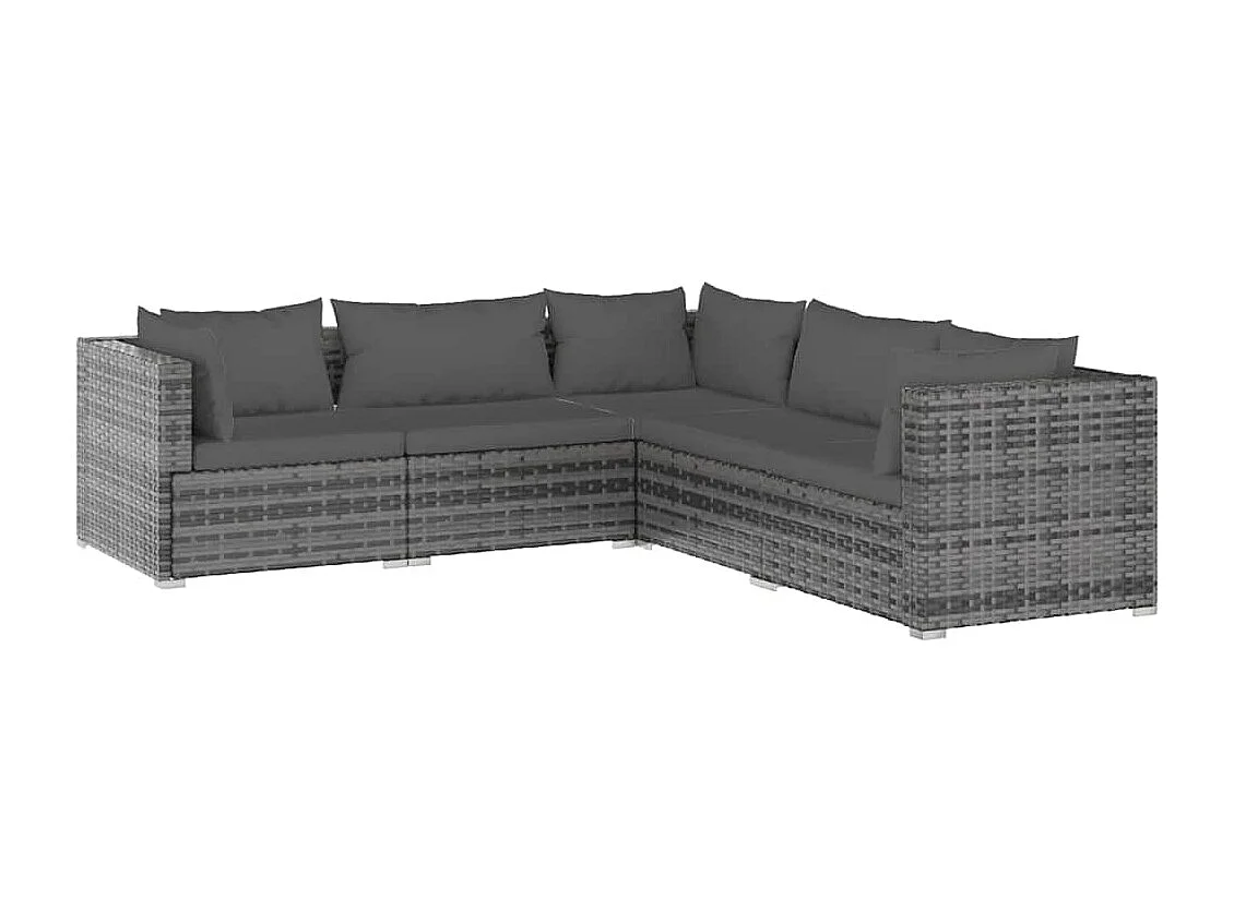 5-tlg. Garten-Lounge-Set mit Kissen Poly Rattan Grau