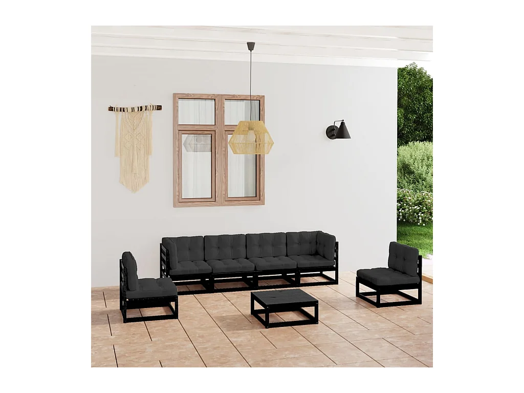 7-delige Loungeset met kussens massief grenenhout
