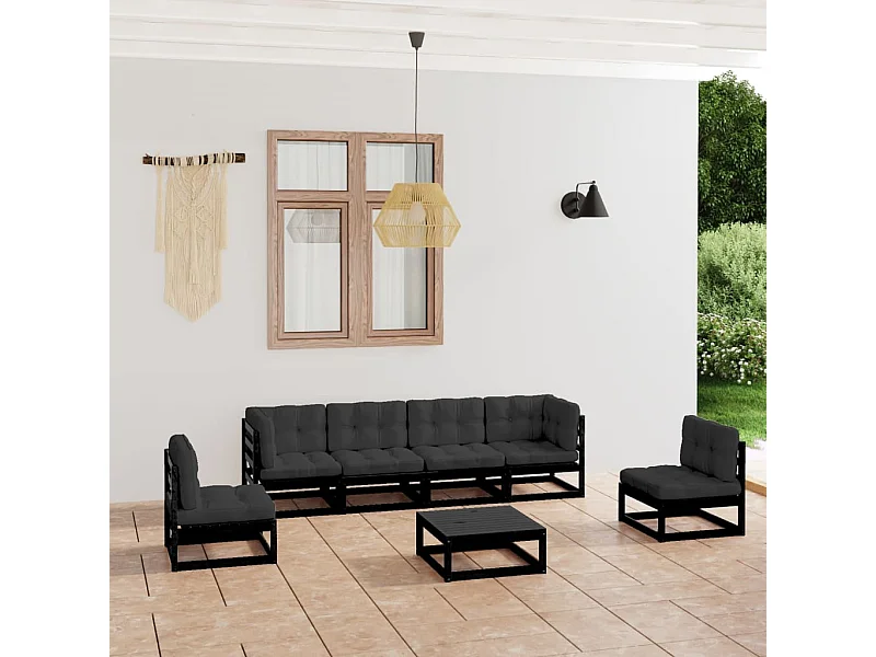 7 pcs conjunto lounge de jardim c/ almofadões pinho maciço