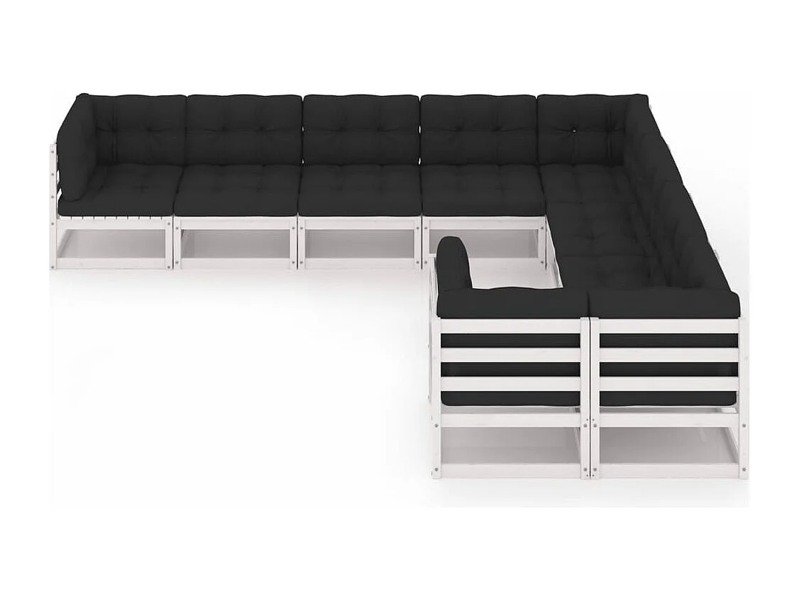 Salon de jardin 9 pcs avec coussins Blanc Bois de pin massif