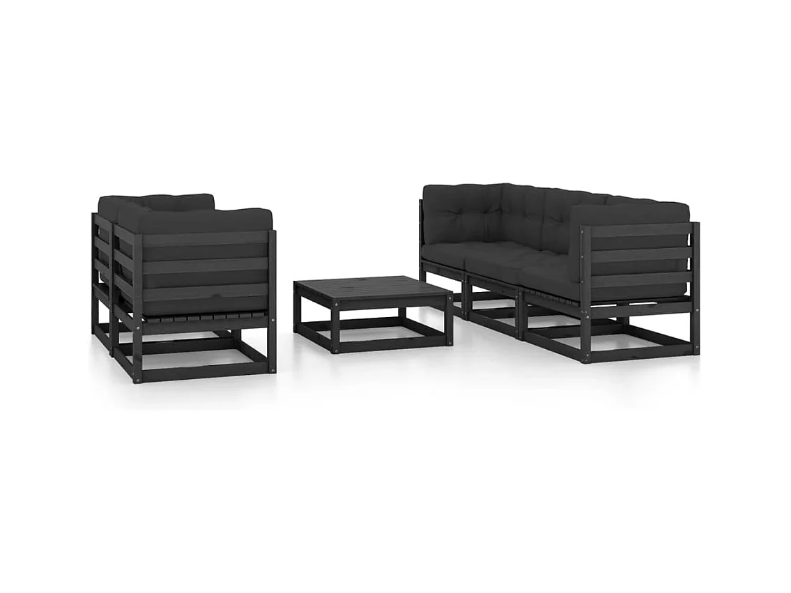 Set Divani da Giardino 6 pz con Cuscini Legno Massello di Pino