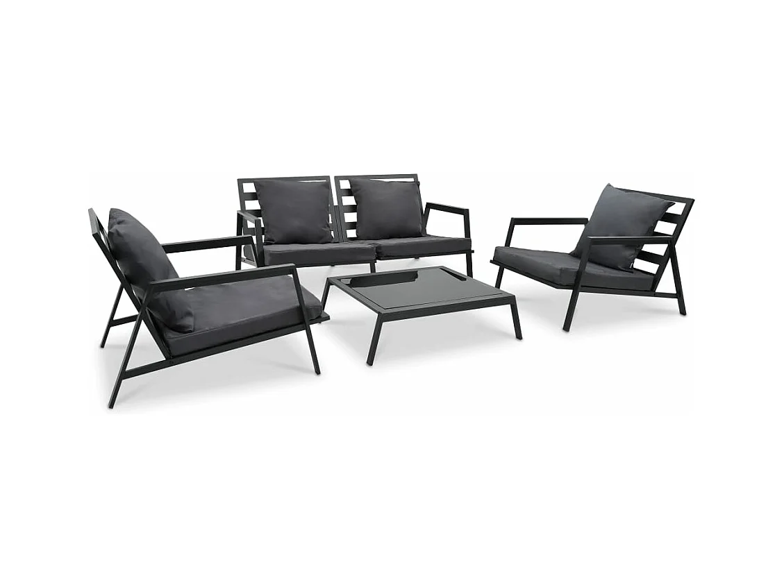 Salon de jardin 4 pcs avec coussins Aluminium Gris foncé