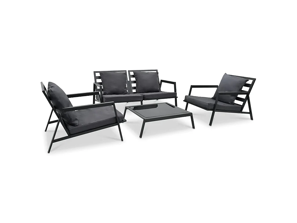 4 pcs conj. lounge jardim + almofadões alumínio cinzento-escuro