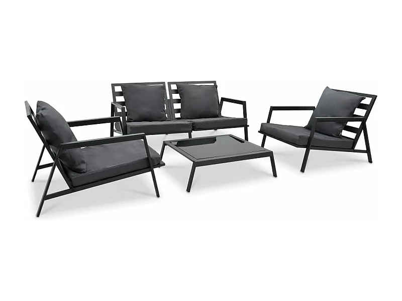 4-tlg. Outdoor-Lounge-Set mit Kissen Aluminium Dunkelgrau