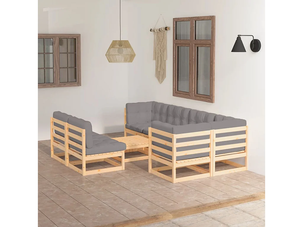 Salon de jardin 8 pcs avec coussins Bois de pin massif