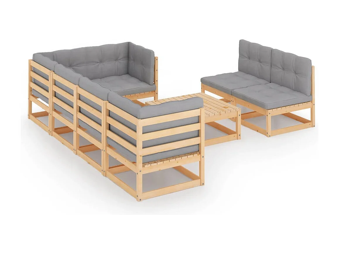 Salon de jardin 8 pcs avec coussins Bois de pin massif