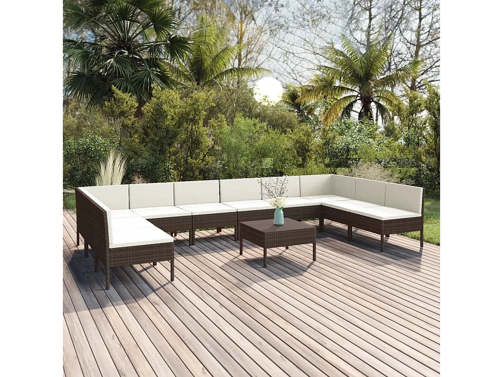 11-delige Loungeset met kussens poly rattan bruin