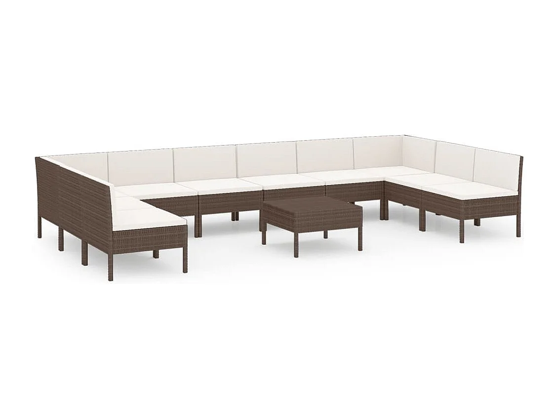 11-delige Loungeset met kussens poly rattan bruin