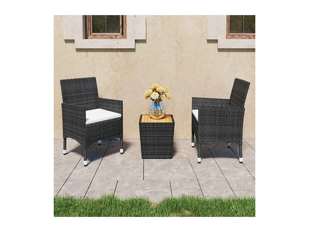 Ensemble de bistro 3 pcs Résine tressée et bois d'acacia Noir