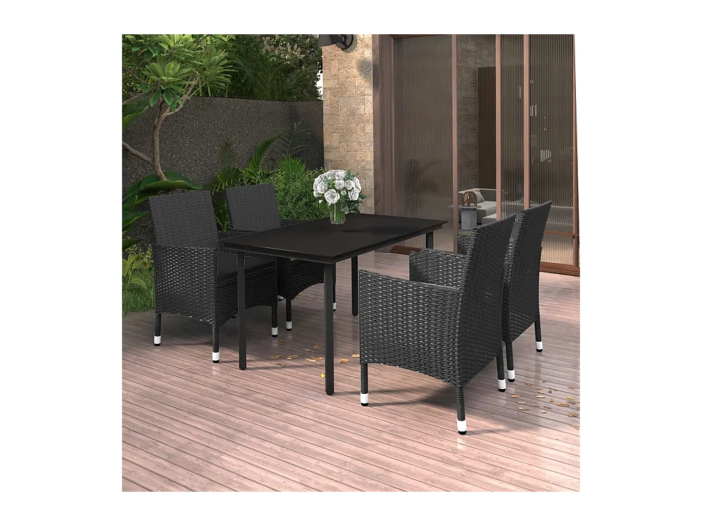 Ensemble à manger de jardin coussins 5 pcs Résine tressée Verre