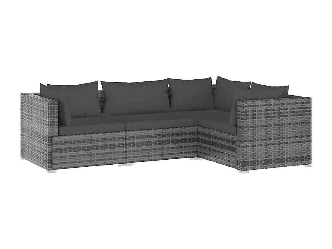 4-tlg. Garten-Lounge-Set mit Kissen Poly Rattan Grau