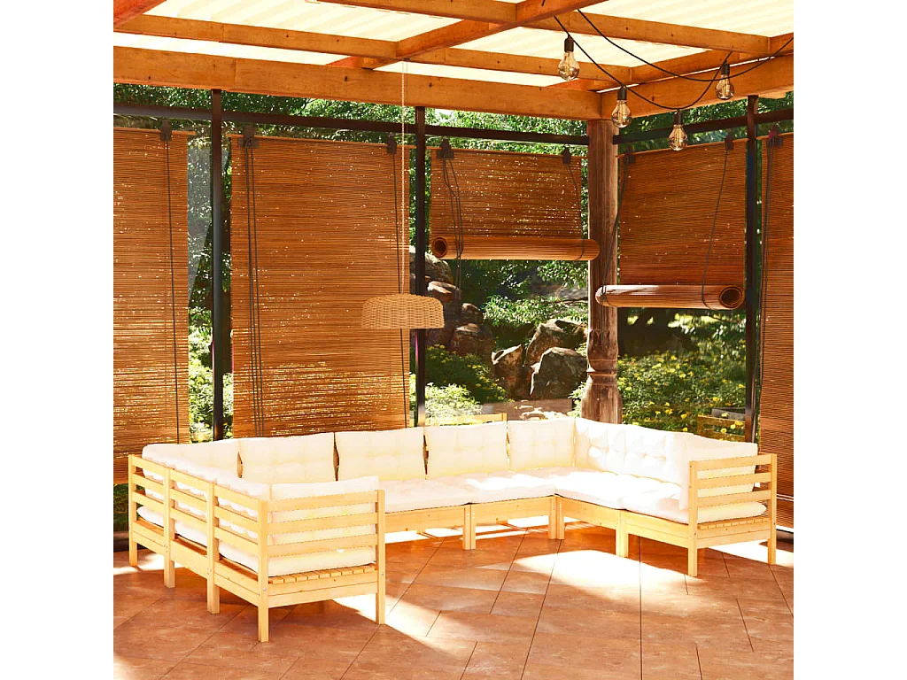 9-delige Loungeset met crèmekleurige kussens grenenhout