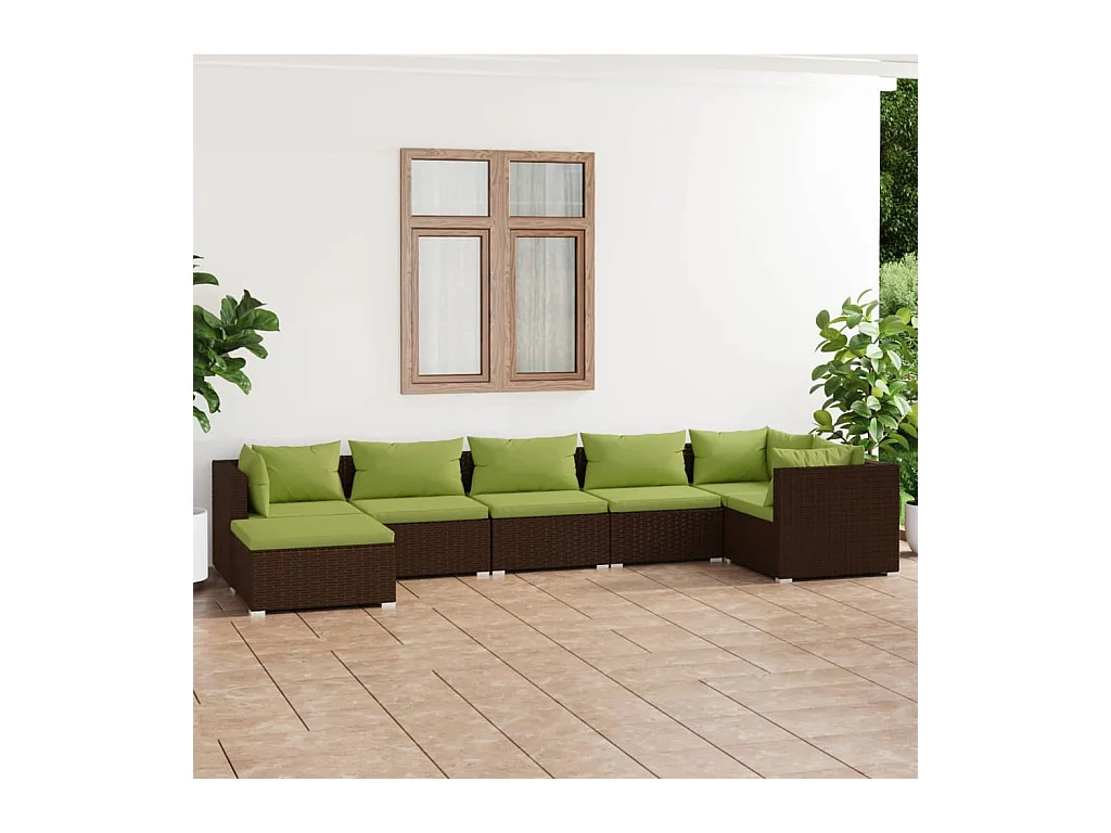 7-delige Loungeset met kussens poly rattan bruin