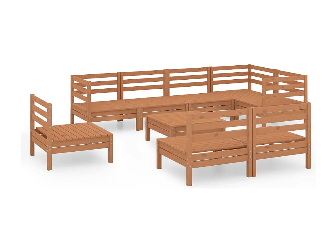 Salon de jardin 9 pcs Bois de pin massif Marron miel