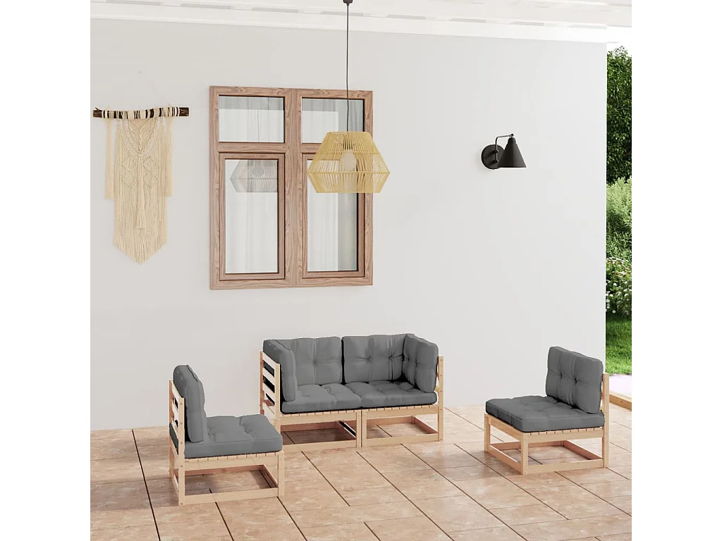 Salon de jardin 4 pcs avec coussins Bois de pin massif