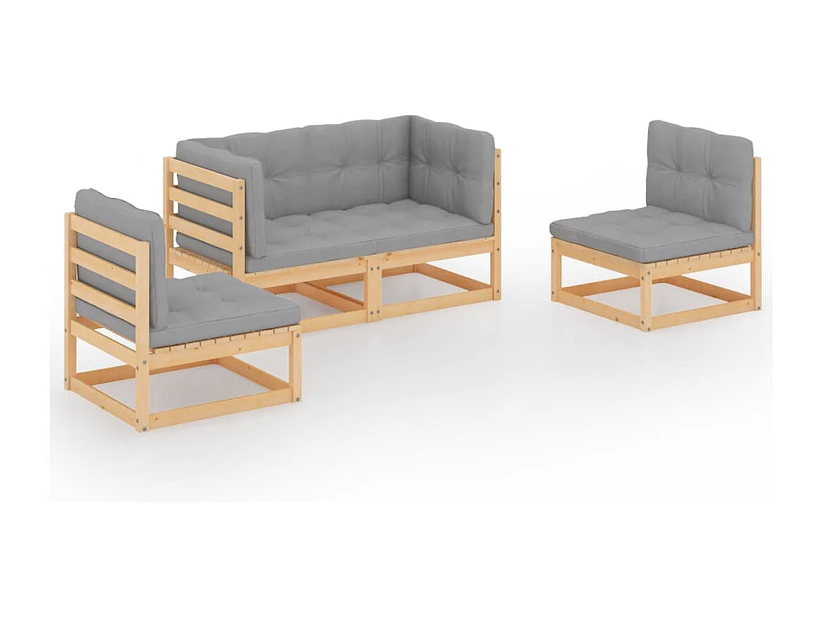Salon de jardin 4 pcs avec coussins Bois de pin massif