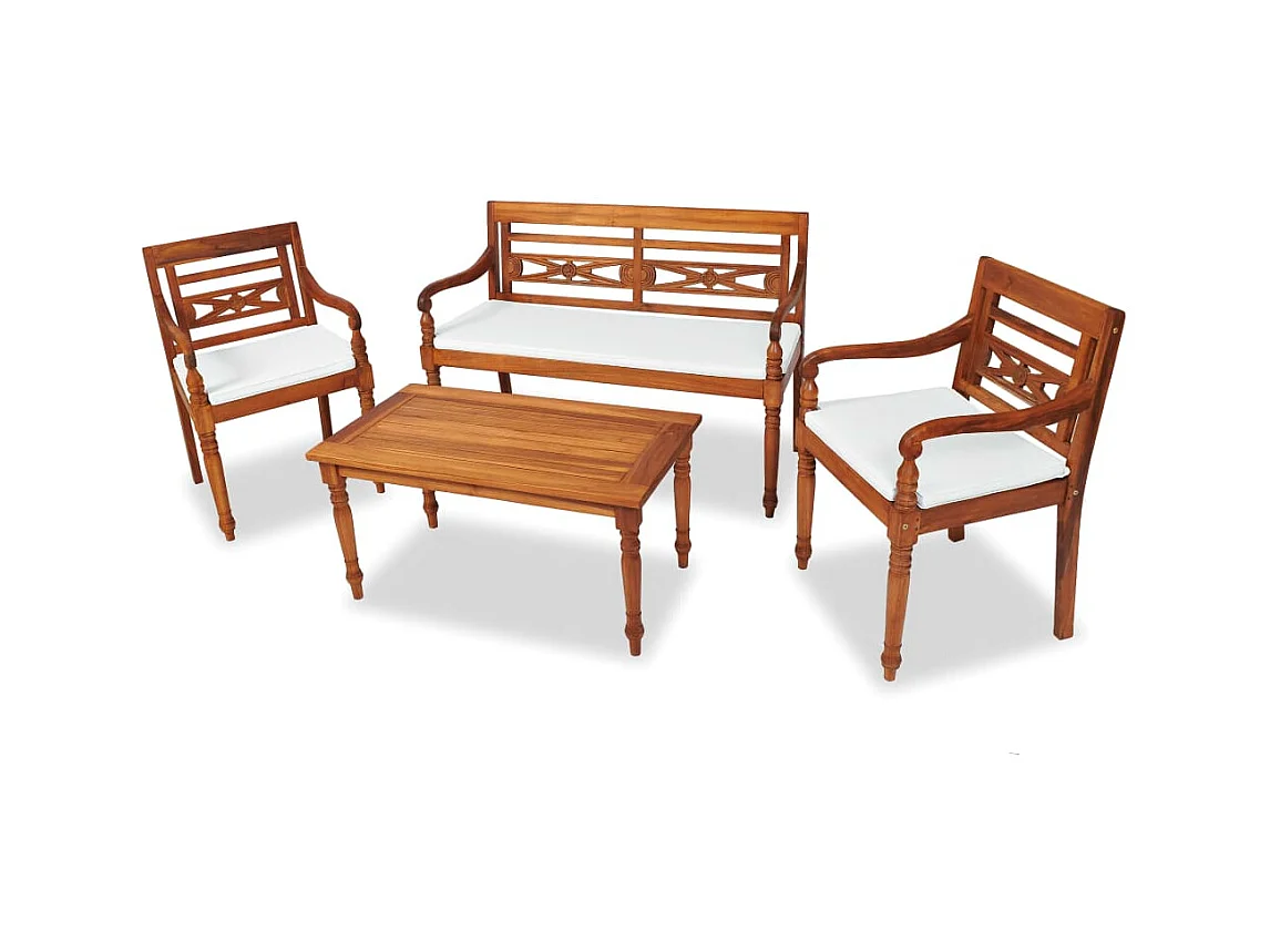 Set da Pranzo da Giardino 4 pz con Cuscini in Massello di Teak