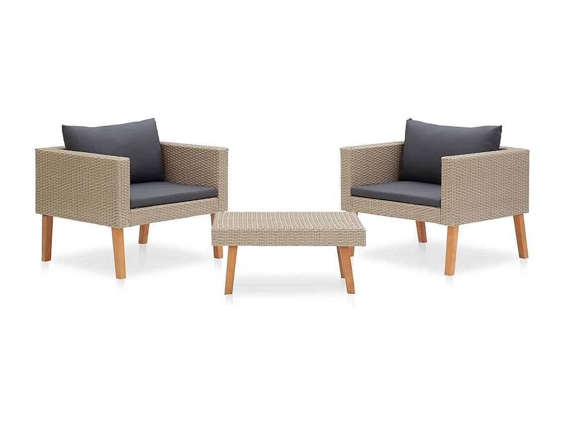 3-delige Loungeset met kussens poly rattan beige