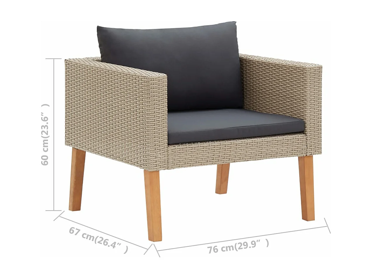 3-delige Loungeset met kussens poly rattan beige