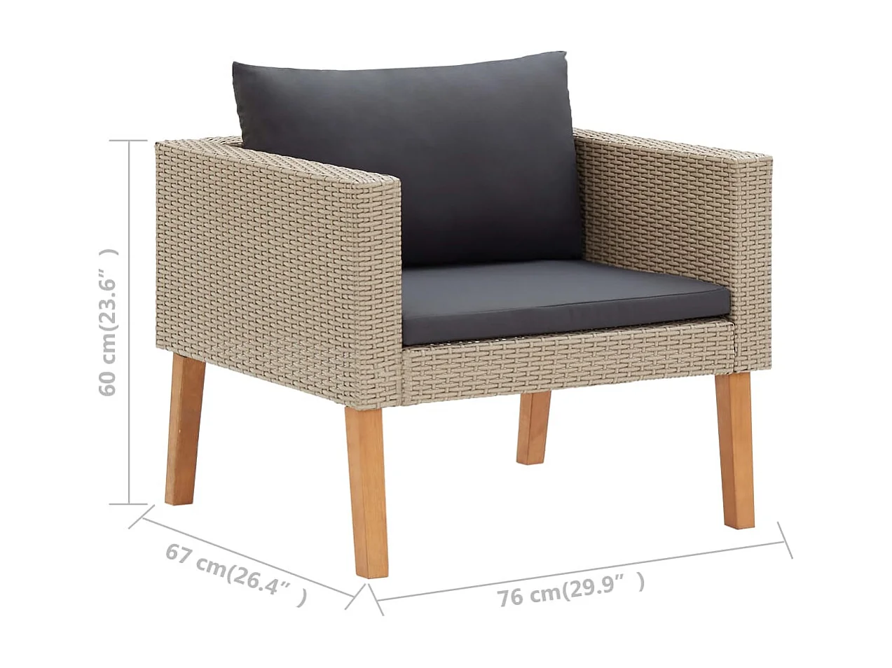 3-delige Loungeset met kussens poly rattan beige