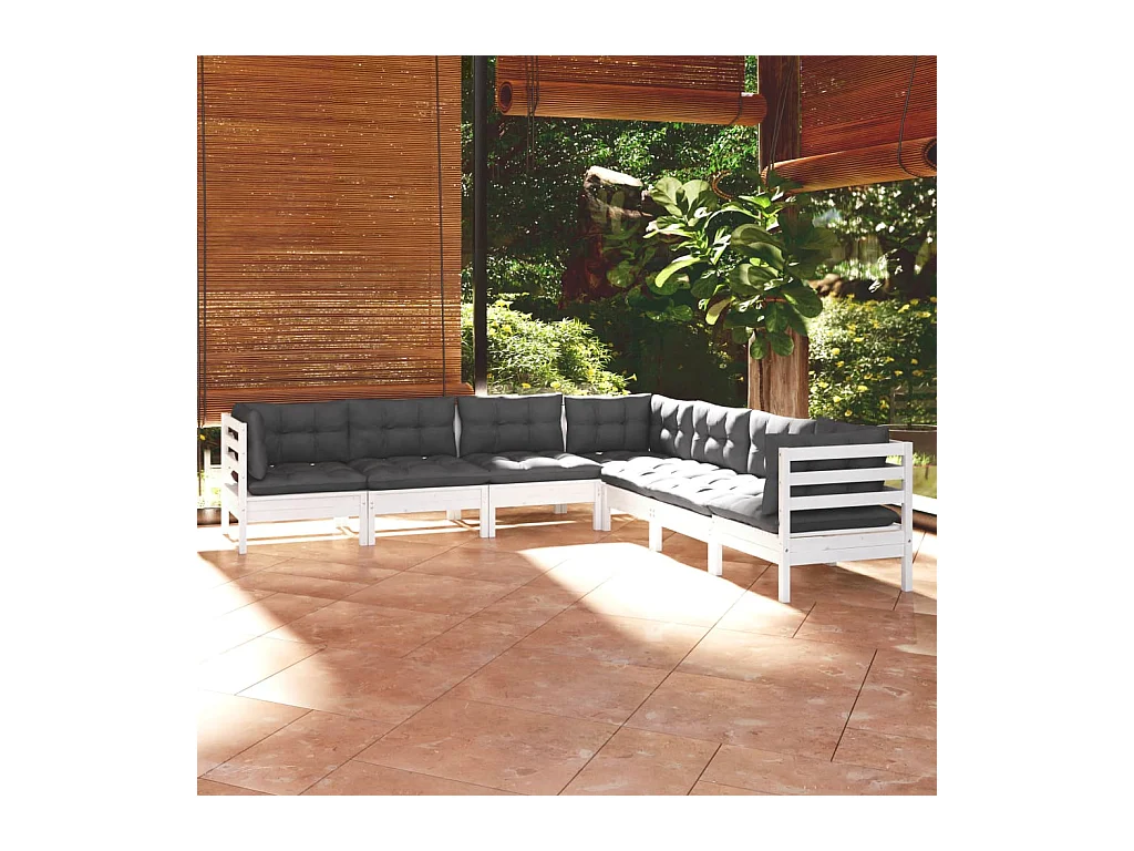 7-delige Loungeset met kussens massief grenenhout wit