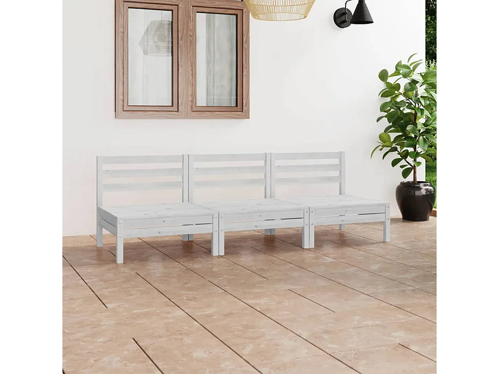 Salon de jardin 3 pcs Blanc Bois de pin massif