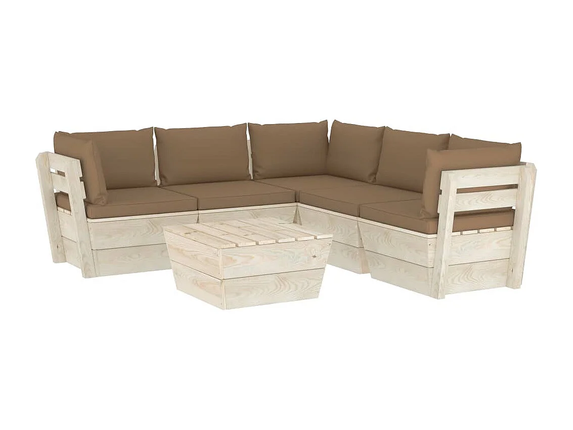 Salon de jardin palette 6 pcs avec coussins bois d'épicéa