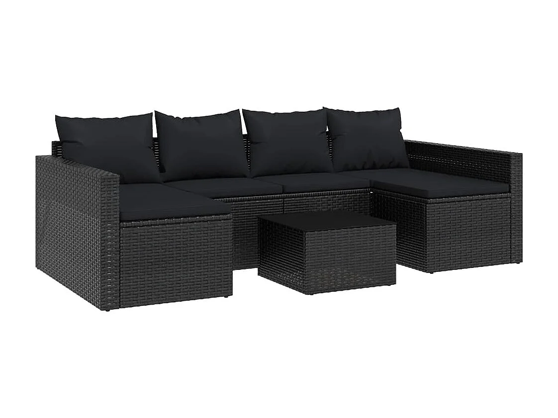 Salon de jardin 2 pcs avec coussins Noir Résine tressée