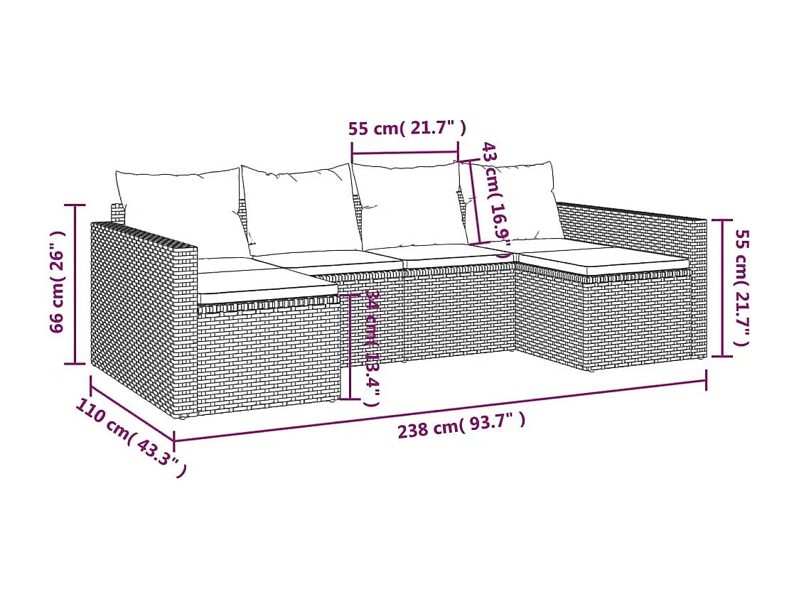 Salon de jardin 2 pcs avec coussins Noir Résine tressée