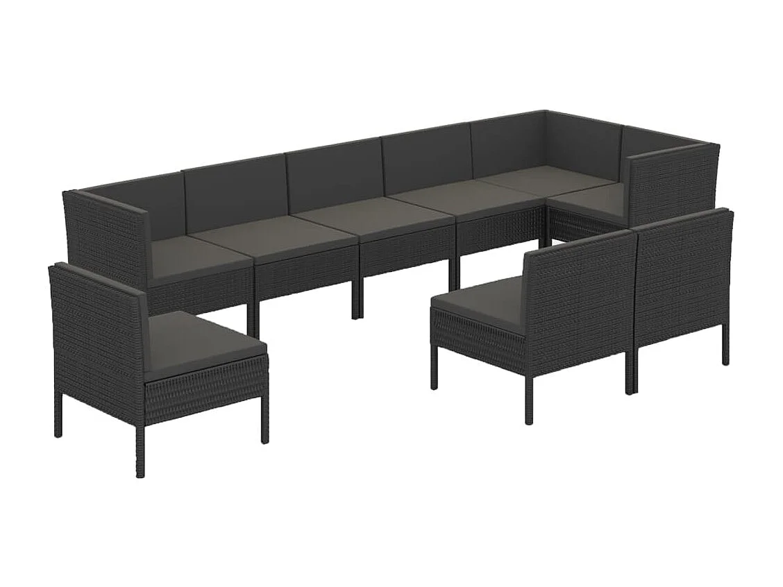 Salon de jardin 9 pcs avec coussins Résine tressée Noir