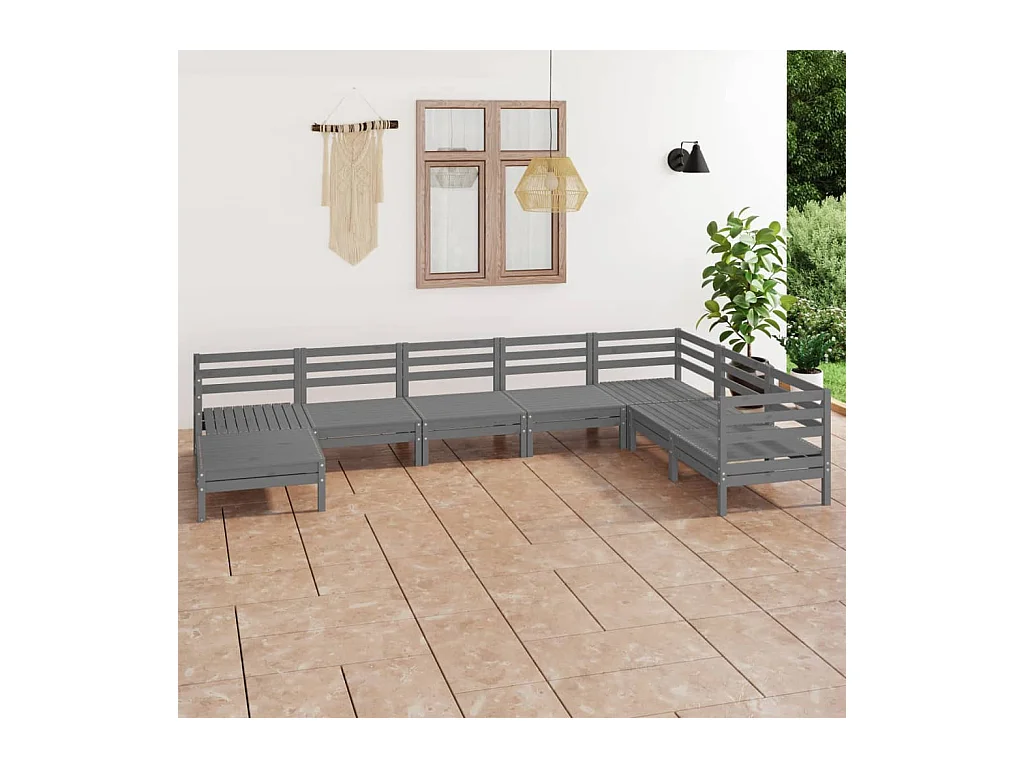 Salon de jardin 8 pcs Bois de pin massif Gris