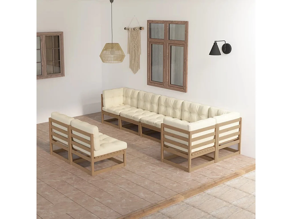 8-delige Loungeset met kussens massief grenenhout