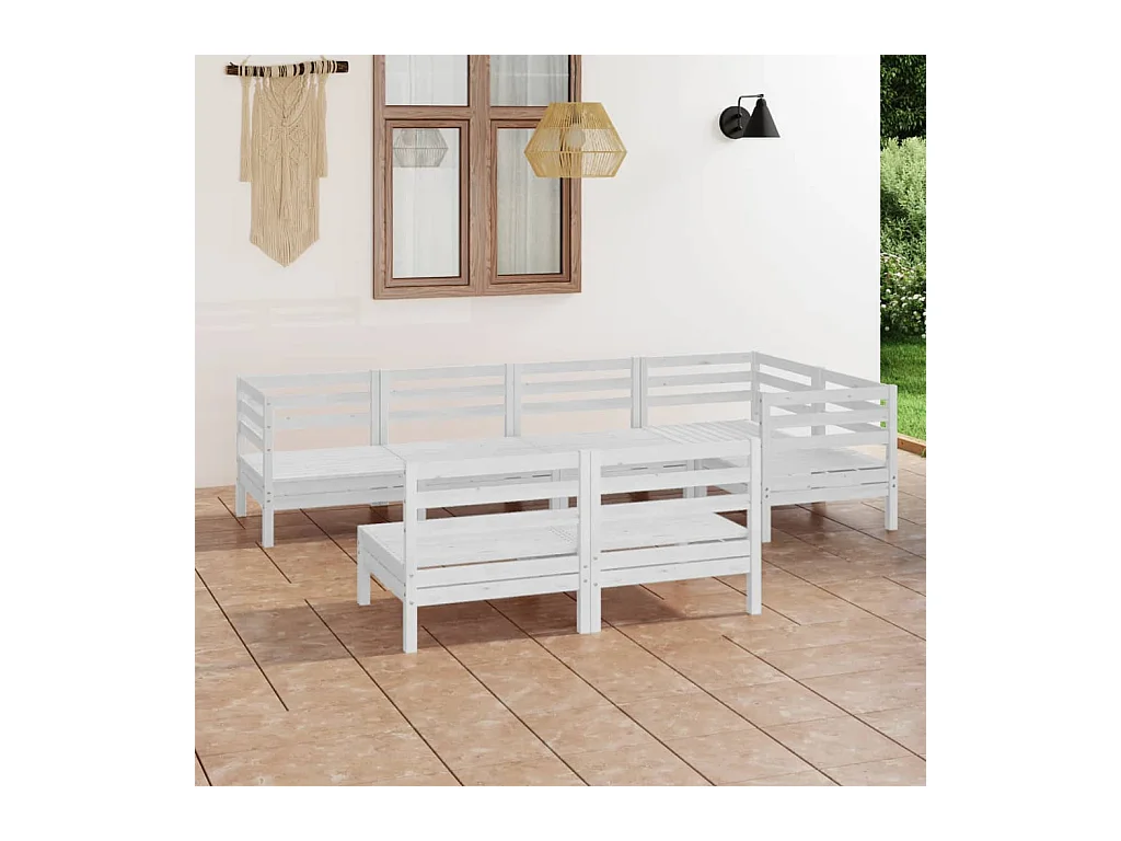 Salon de jardin 7 pcs Bois de pin massif Blanc