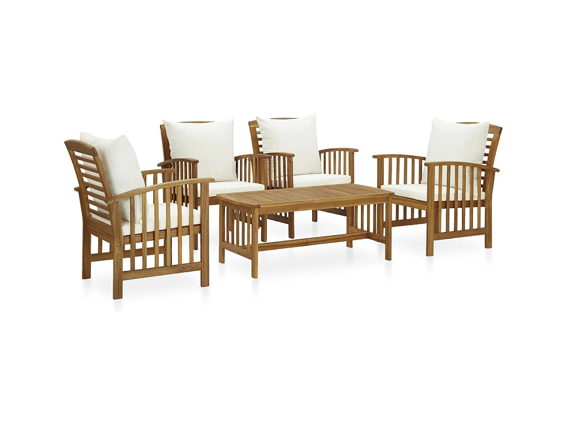 Set Divani da Giardino 5 pz con Cuscini in Massello di Acacia