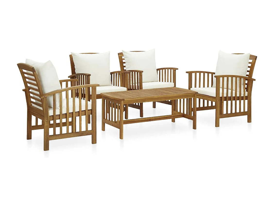 Salon de jardin 5 pcs avec coussins Bois d'acacia solide