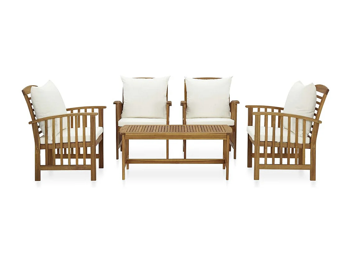 Salon de jardin 5 pcs avec coussins Bois d'acacia solide